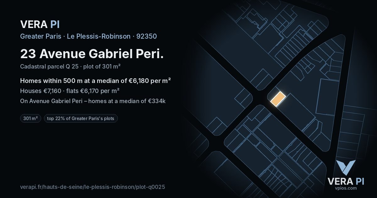 23 Avenue Gabriel Peri, Le Plessis-Robinson at night – the plot lit, the parcels around coloured by the prices near them