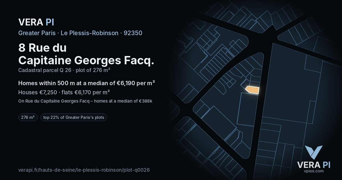 8 Rue du Capitaine Georges Facq, Le Plessis-Robinson at night – the plot lit, the parcels around coloured by the prices near them
