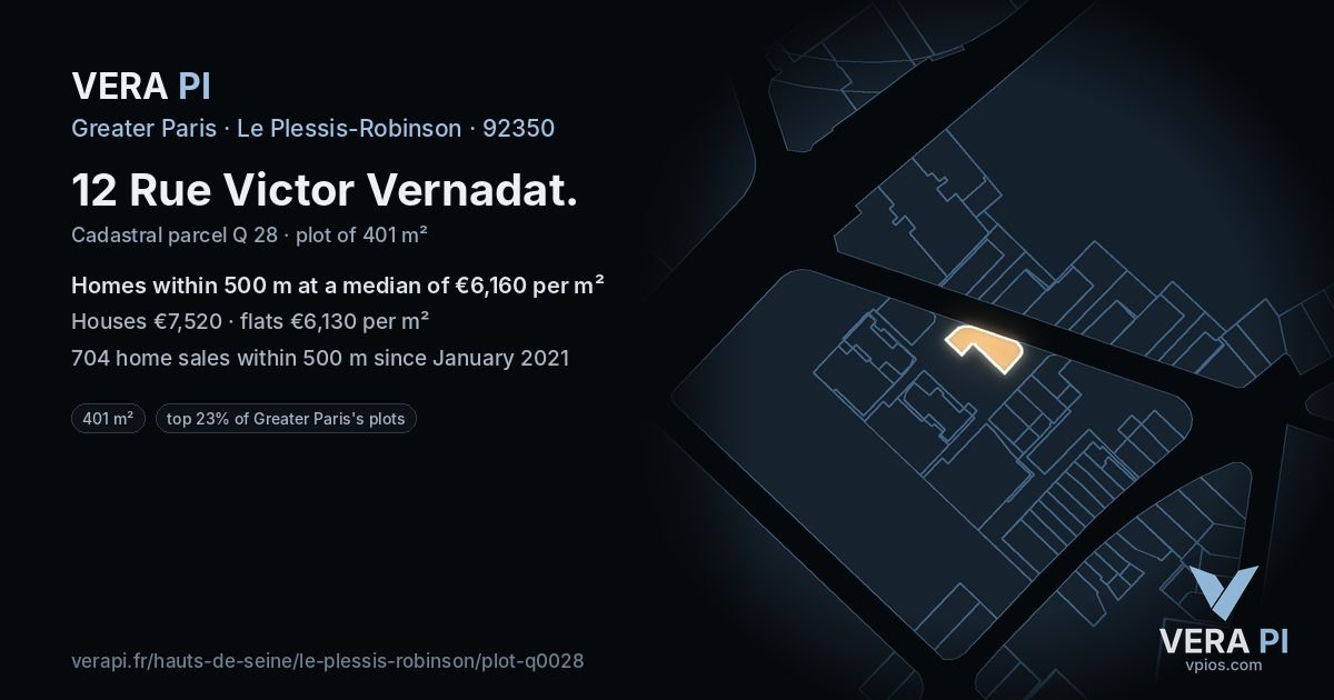 12 Rue Victor Vernadat, Le Plessis-Robinson at night – the plot lit, the parcels around coloured by the prices near them