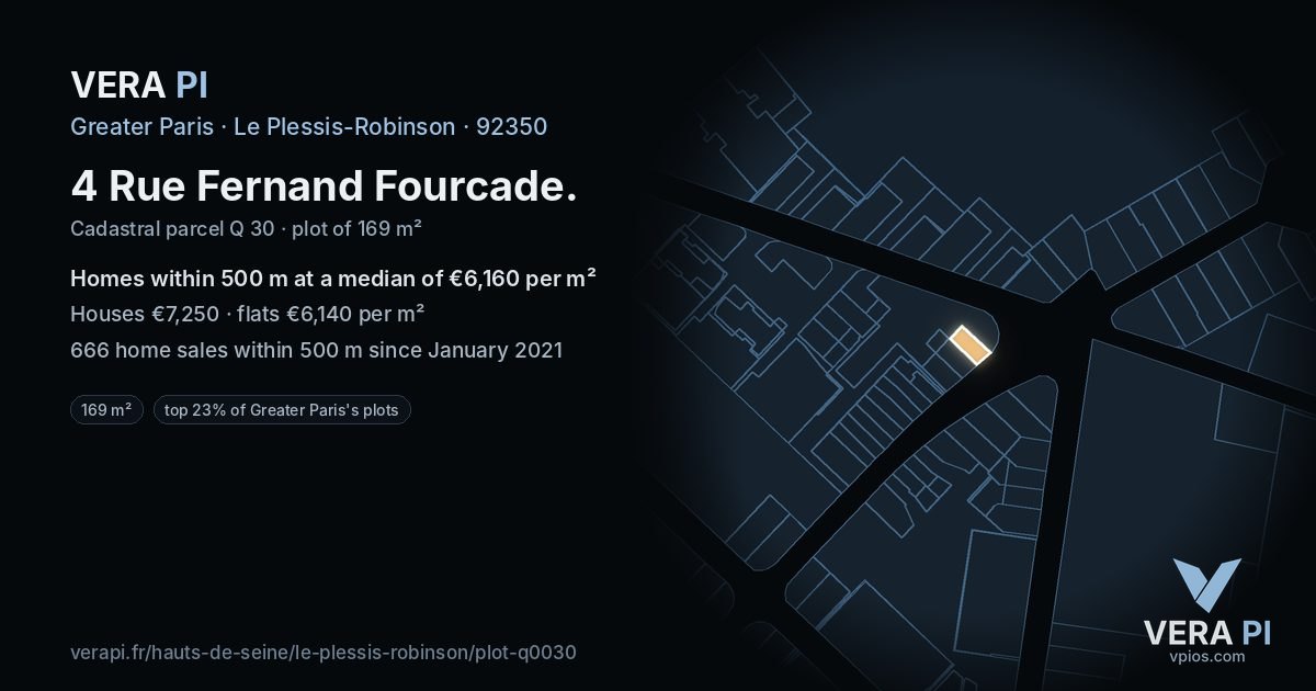 4 Rue Fernand Fourcade, Le Plessis-Robinson at night – the plot lit, the parcels around coloured by the prices near them