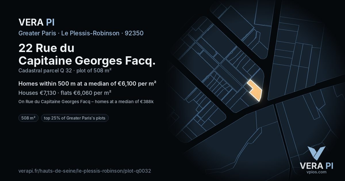 22 Rue du Capitaine Georges Facq, Le Plessis-Robinson at night – the plot lit, the parcels around coloured by the prices near them