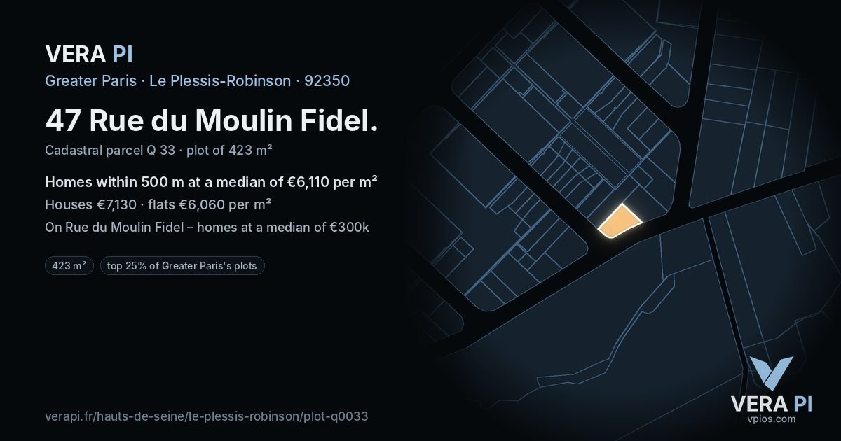 47 Rue du Moulin Fidel, Le Plessis-Robinson at night – the plot lit, the parcels around coloured by the prices near them