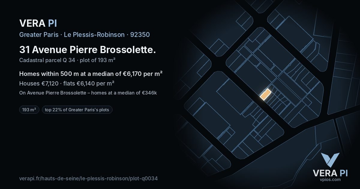 31 Avenue Pierre Brossolette, Le Plessis-Robinson at night – the plot lit, the parcels around coloured by the prices near them