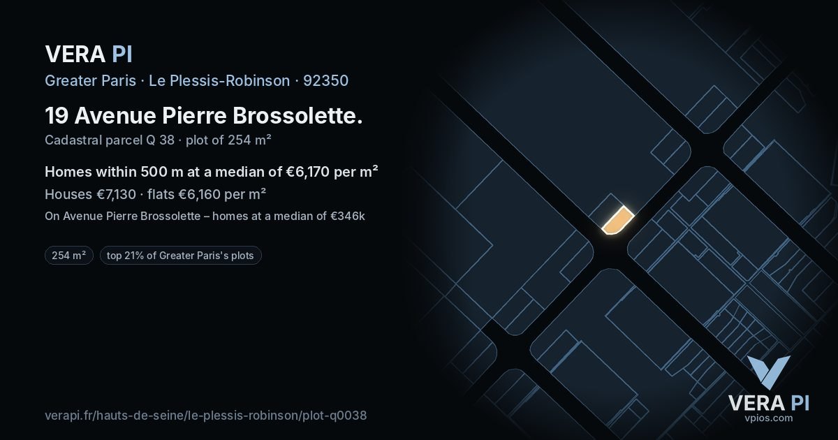 19 Avenue Pierre Brossolette, Le Plessis-Robinson at night – the plot lit, the parcels around coloured by the prices near them