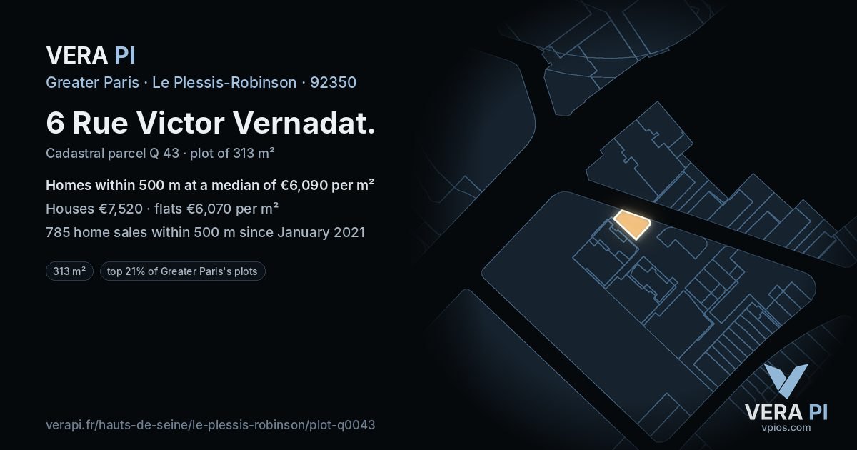6 Rue Victor Vernadat, Le Plessis-Robinson at night – the plot lit, the parcels around coloured by the prices near them