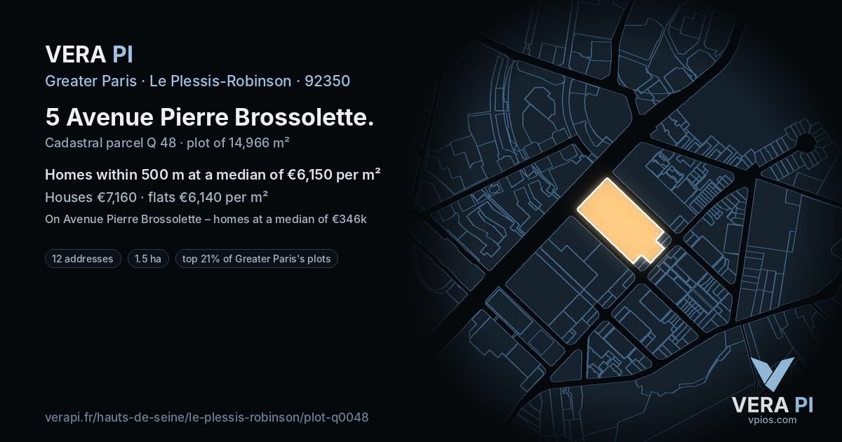 5 Avenue Pierre Brossolette, Le Plessis-Robinson at night – the plot lit, the parcels around coloured by the prices near them