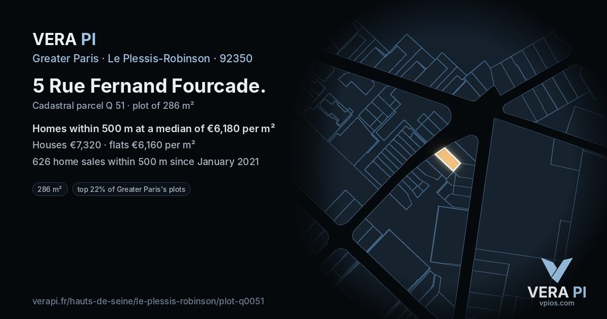 5 Rue Fernand Fourcade, Le Plessis-Robinson at night – the plot lit, the parcels around coloured by the prices near them