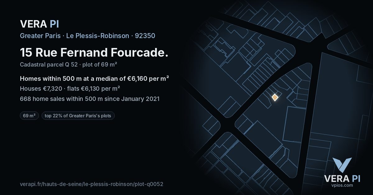 15 Rue Fernand Fourcade, Le Plessis-Robinson at night – the plot lit, the parcels around coloured by the prices near them