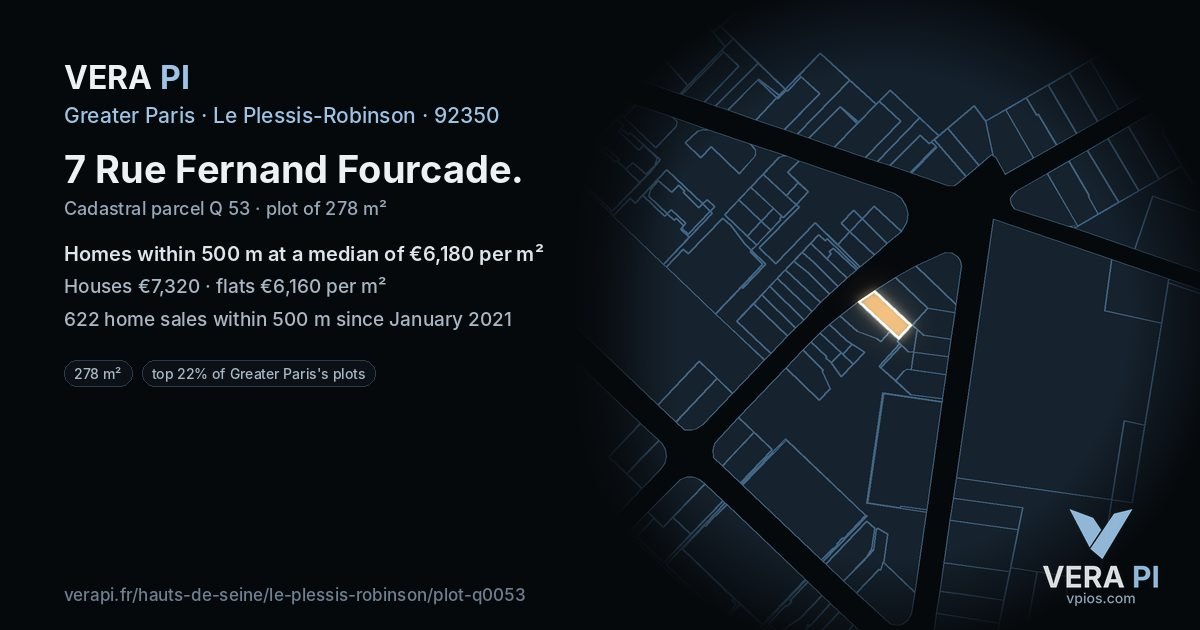 7 Rue Fernand Fourcade, Le Plessis-Robinson at night – the plot lit, the parcels around coloured by the prices near them