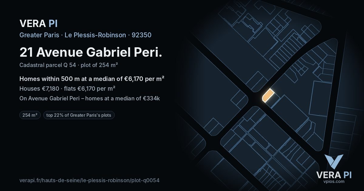 21 Avenue Gabriel Peri, Le Plessis-Robinson at night – the plot lit, the parcels around coloured by the prices near them