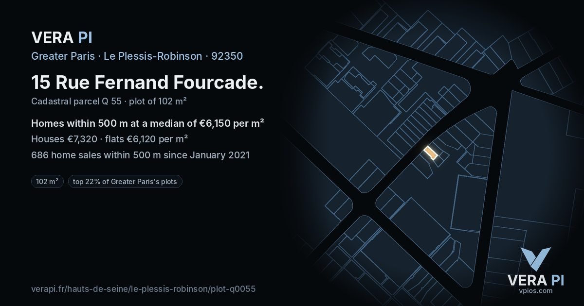15 Rue Fernand Fourcade, Le Plessis-Robinson at night – the plot lit, the parcels around coloured by the prices near them