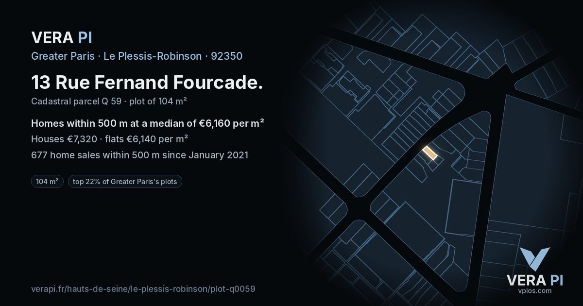 13 Rue Fernand Fourcade, Le Plessis-Robinson at night – the plot lit, the parcels around coloured by the prices near them