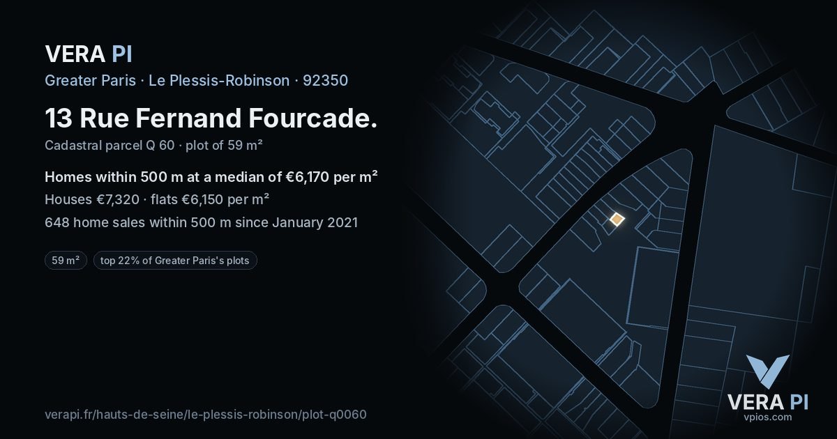 13 Rue Fernand Fourcade, Le Plessis-Robinson at night – the plot lit, the parcels around coloured by the prices near them
