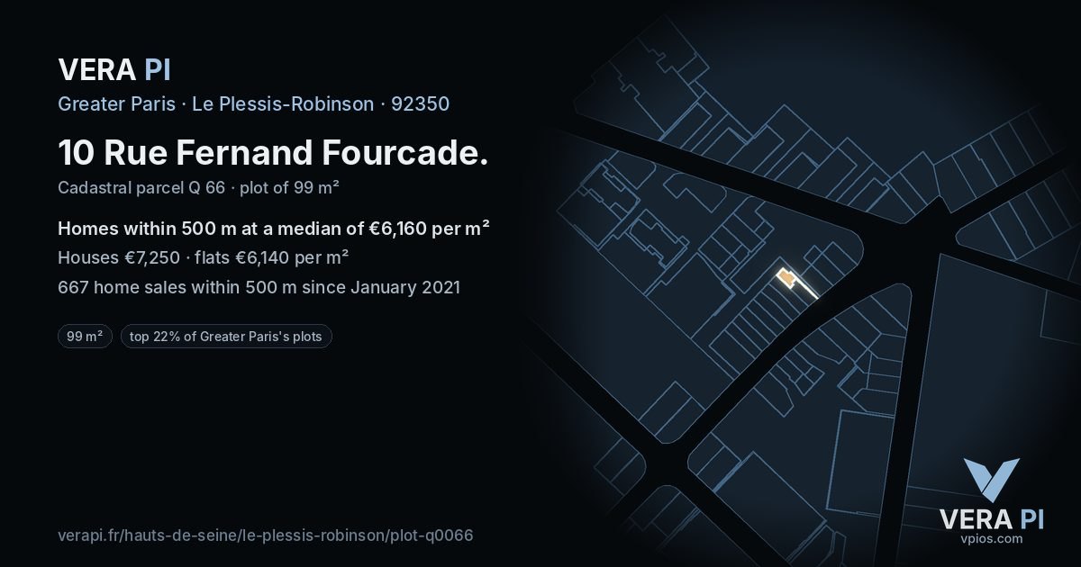 10 Rue Fernand Fourcade, Le Plessis-Robinson at night – the plot lit, the parcels around coloured by the prices near them