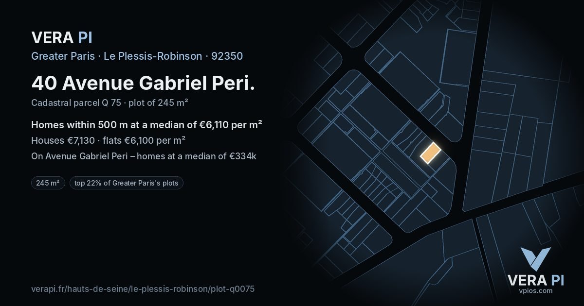 40 Avenue Gabriel Peri, Le Plessis-Robinson at night – the plot lit, the parcels around coloured by the prices near them