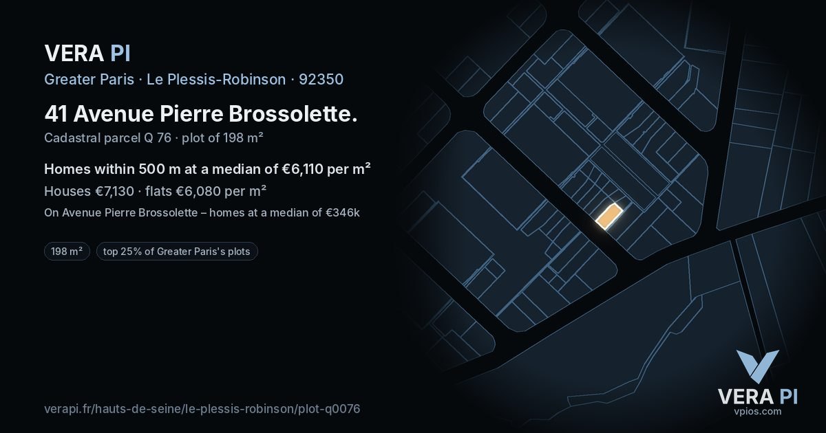 41 Avenue Pierre Brossolette, Le Plessis-Robinson at night – the plot lit, the parcels around coloured by the prices near them