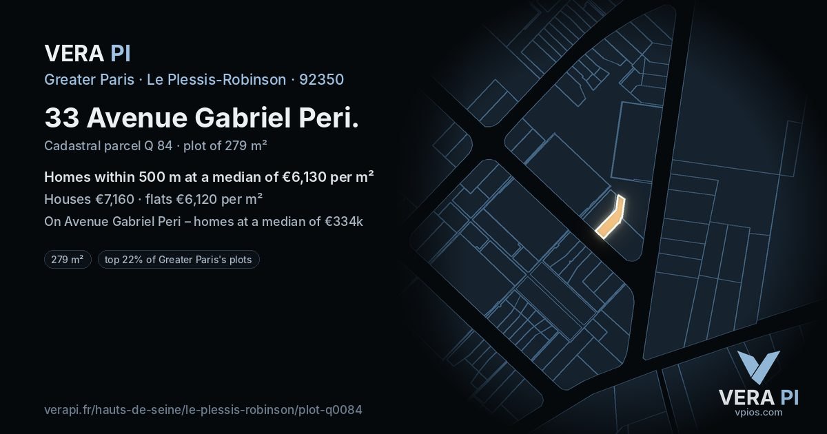 33 Avenue Gabriel Peri, Le Plessis-Robinson at night – the plot lit, the parcels around coloured by the prices near them