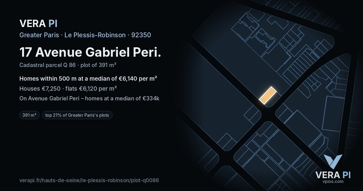 17 Avenue Gabriel Peri, Le Plessis-Robinson at night – the plot lit, the parcels around coloured by the prices near them