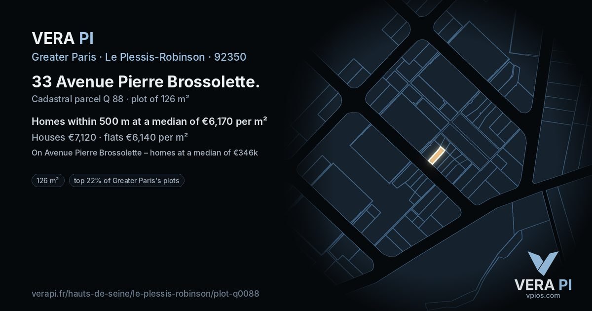 33 Avenue Pierre Brossolette, Le Plessis-Robinson at night – the plot lit, the parcels around coloured by the prices near them