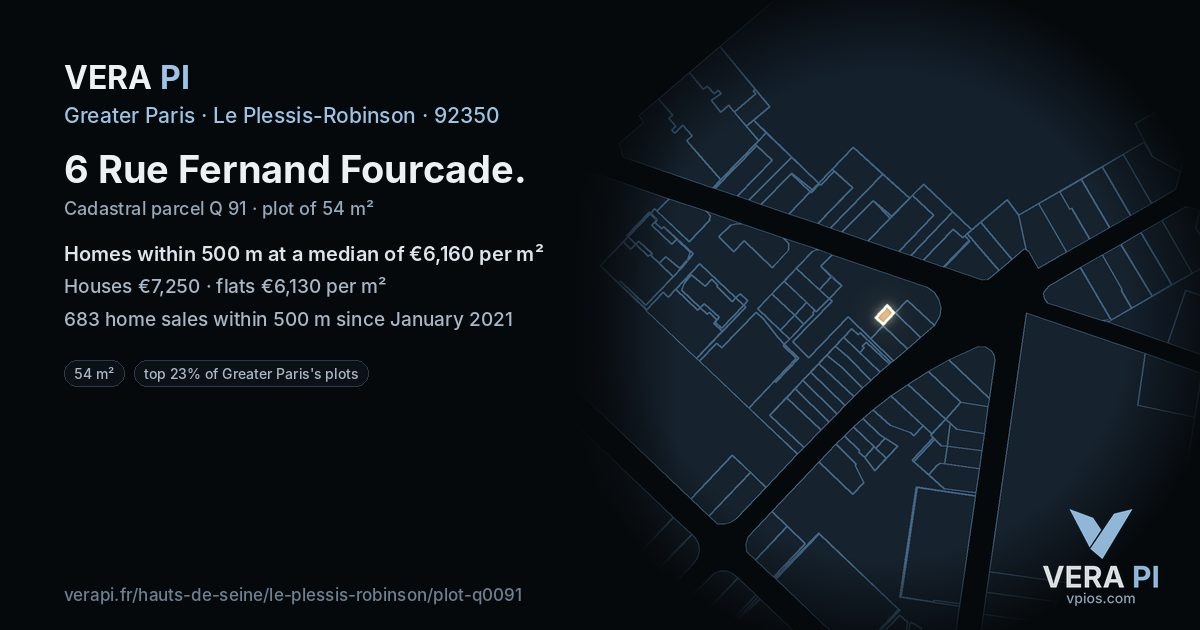 6 Rue Fernand Fourcade, Le Plessis-Robinson at night – the plot lit, the parcels around coloured by the prices near them