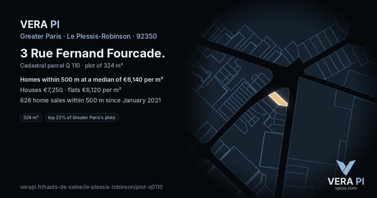 3 Rue Fernand Fourcade, Le Plessis-Robinson at night – the plot lit, the parcels around coloured by the prices near them
