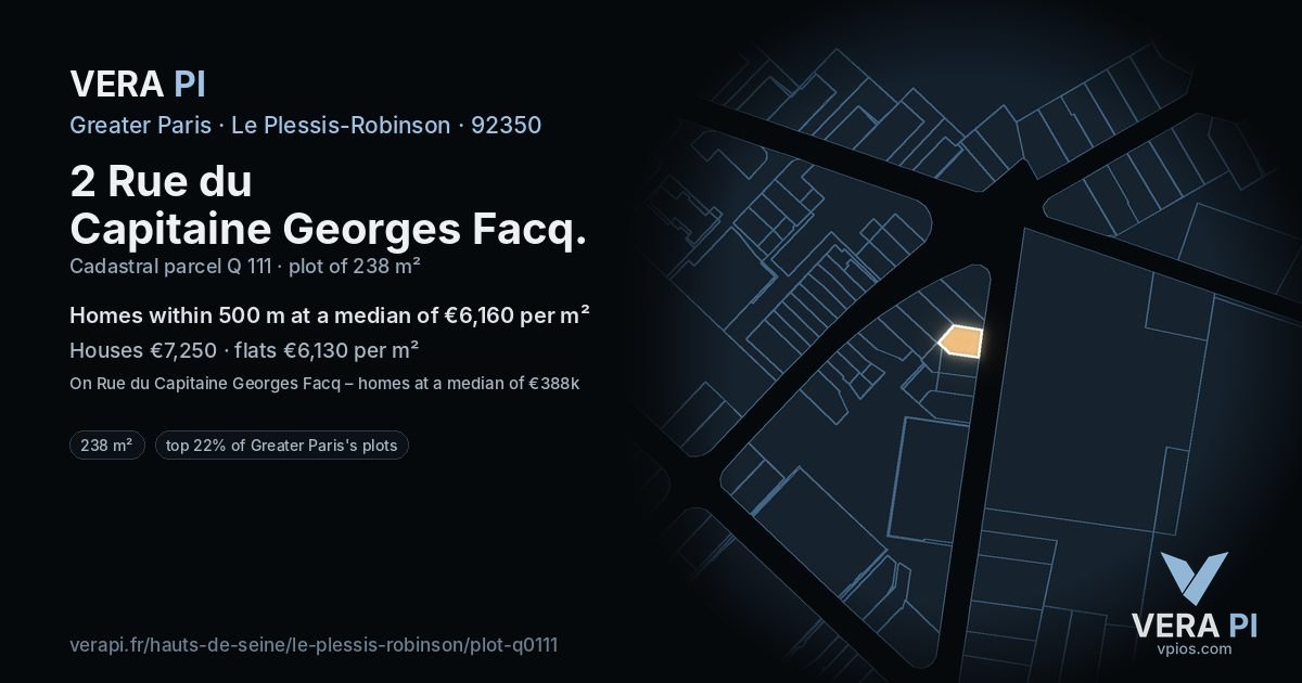 2 Rue du Capitaine Georges Facq, Le Plessis-Robinson at night – the plot lit, the parcels around coloured by the prices near them