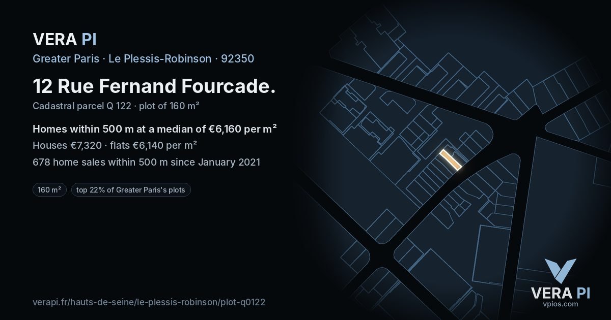 12 Rue Fernand Fourcade, Le Plessis-Robinson at night – the plot lit, the parcels around coloured by the prices near them