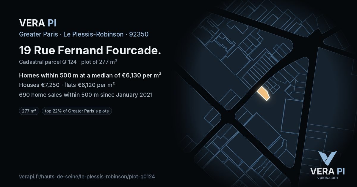 19 Rue Fernand Fourcade, Le Plessis-Robinson at night – the plot lit, the parcels around coloured by the prices near them