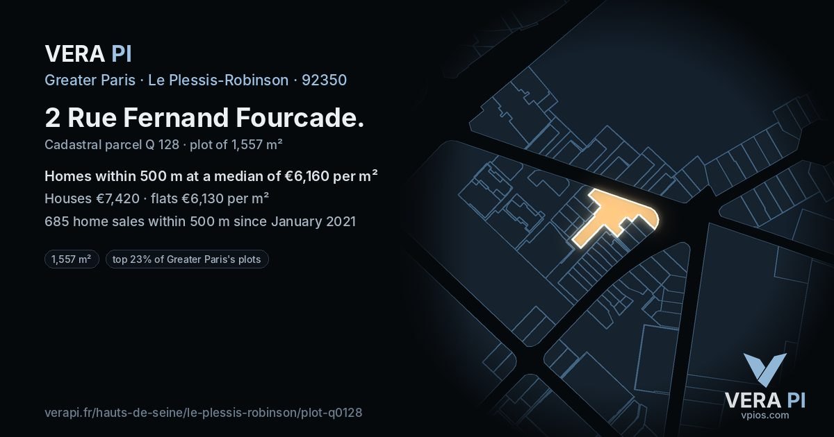 2 Rue Fernand Fourcade, Le Plessis-Robinson at night – the plot lit, the parcels around coloured by the prices near them