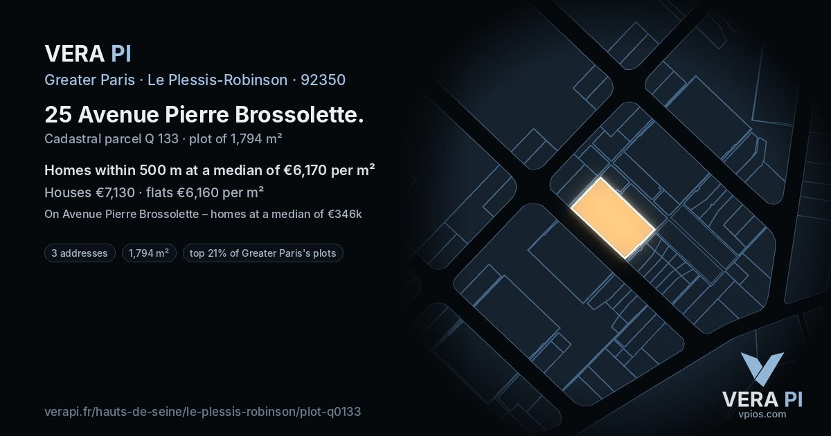 25 Avenue Pierre Brossolette, Le Plessis-Robinson at night – the plot lit, the parcels around coloured by the prices near them