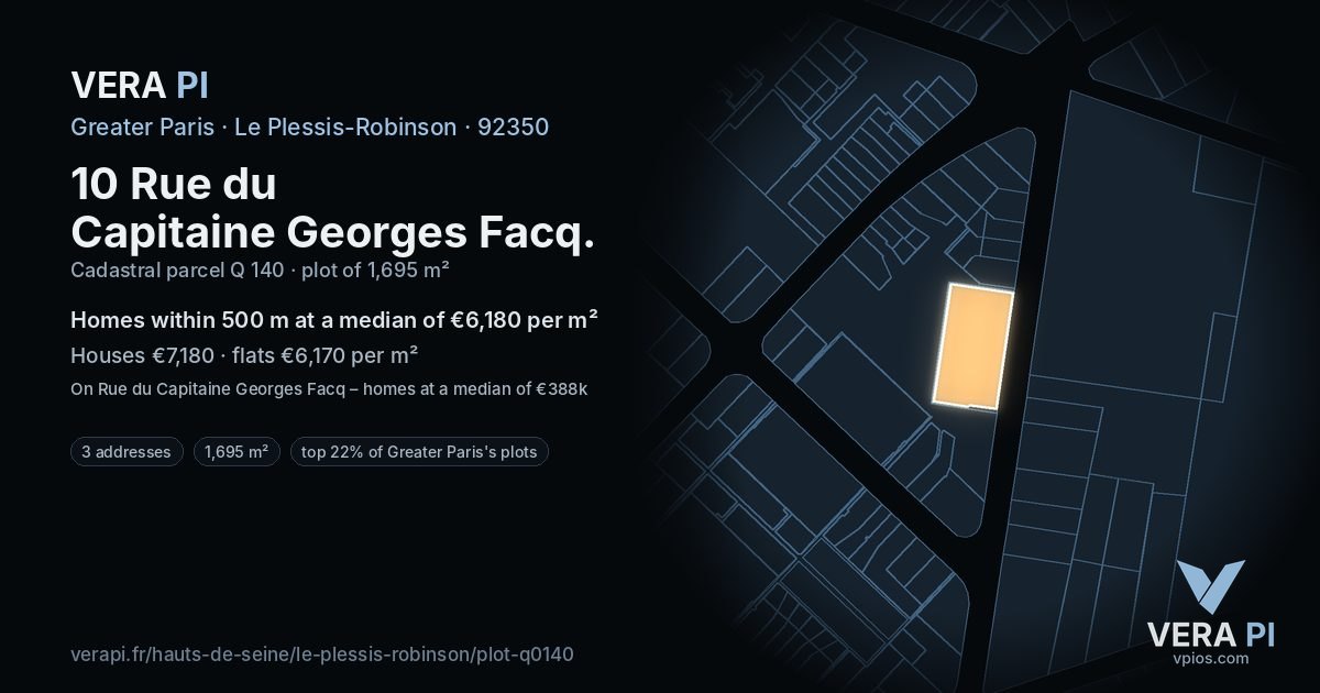 10 Rue du Capitaine Georges Facq, Le Plessis-Robinson at night – the plot lit, the parcels around coloured by the prices near them
