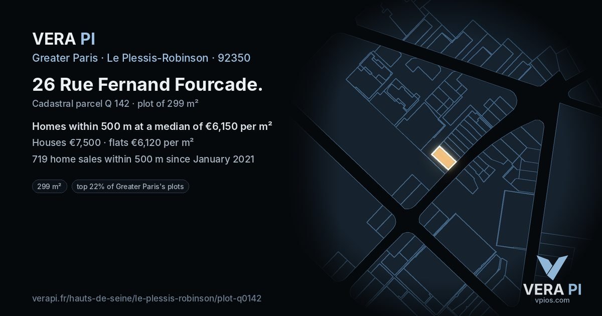 26 Rue Fernand Fourcade, Le Plessis-Robinson at night – the plot lit, the parcels around coloured by the prices near them