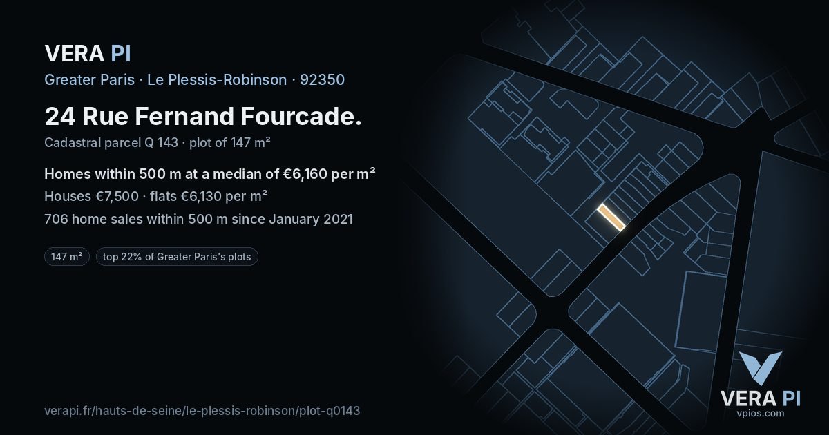 24 Rue Fernand Fourcade, Le Plessis-Robinson at night – the plot lit, the parcels around coloured by the prices near them