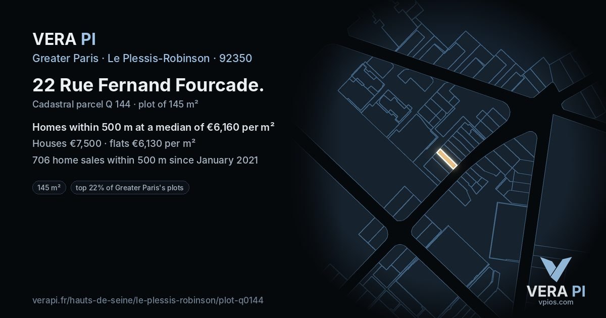 22 Rue Fernand Fourcade, Le Plessis-Robinson at night – the plot lit, the parcels around coloured by the prices near them