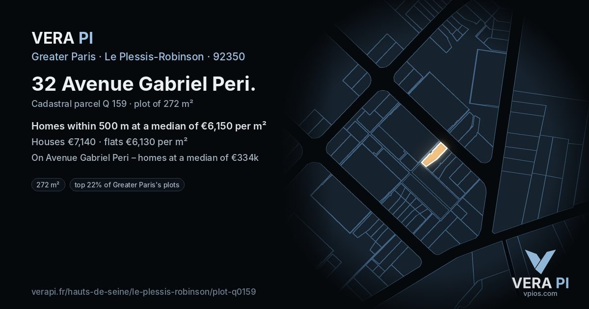 32 Avenue Gabriel Peri, Le Plessis-Robinson at night – the plot lit, the parcels around coloured by the prices near them