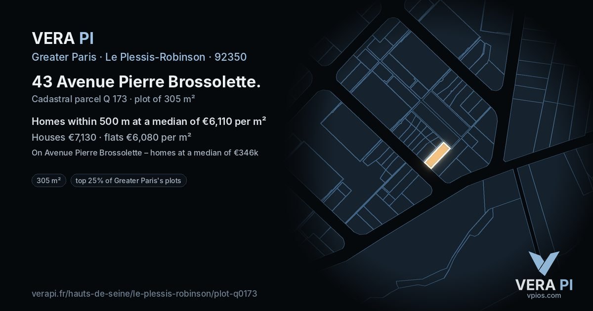 43 Avenue Pierre Brossolette, Le Plessis-Robinson at night – the plot lit, the parcels around coloured by the prices near them