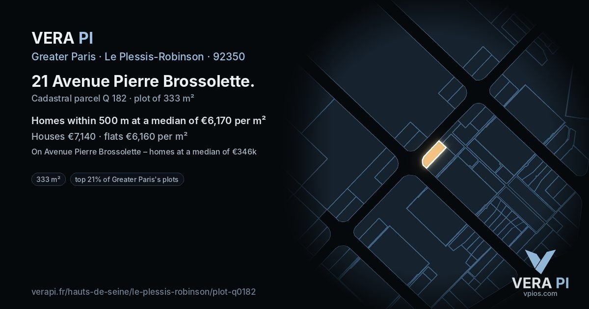 21 Avenue Pierre Brossolette, Le Plessis-Robinson at night – the plot lit, the parcels around coloured by the prices near them
