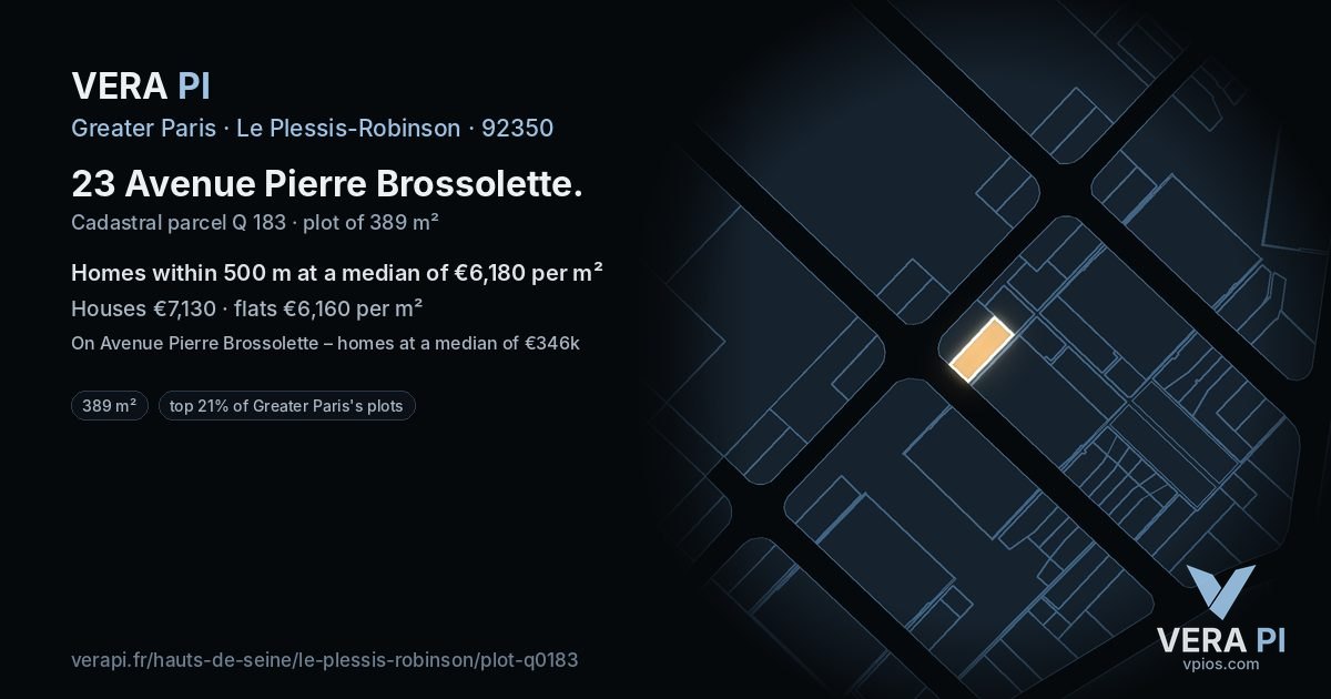 23 Avenue Pierre Brossolette, Le Plessis-Robinson at night – the plot lit, the parcels around coloured by the prices near them