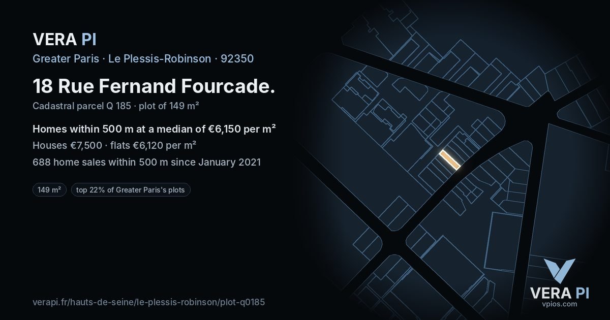 18 Rue Fernand Fourcade, Le Plessis-Robinson at night – the plot lit, the parcels around coloured by the prices near them