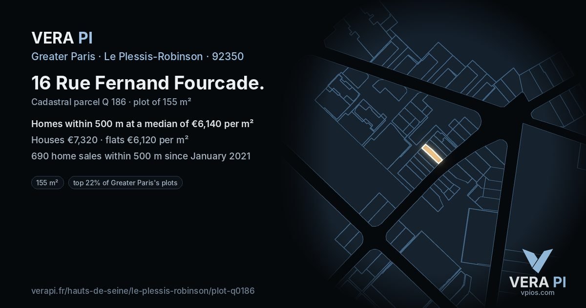 16 Rue Fernand Fourcade, Le Plessis-Robinson at night – the plot lit, the parcels around coloured by the prices near them