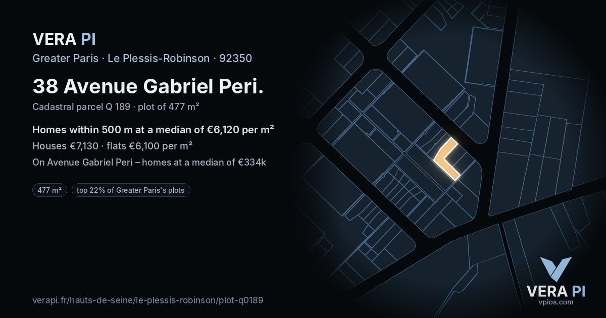 38 Avenue Gabriel Peri, Le Plessis-Robinson at night – the plot lit, the parcels around coloured by the prices near them