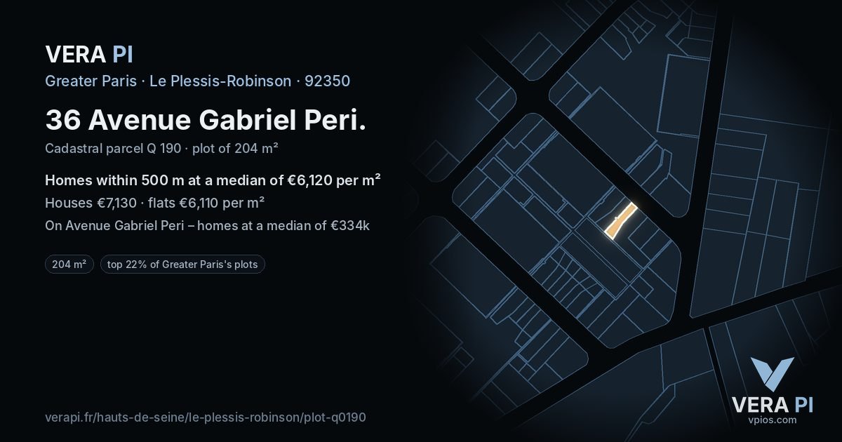 36 Avenue Gabriel Peri, Le Plessis-Robinson at night – the plot lit, the parcels around coloured by the prices near them