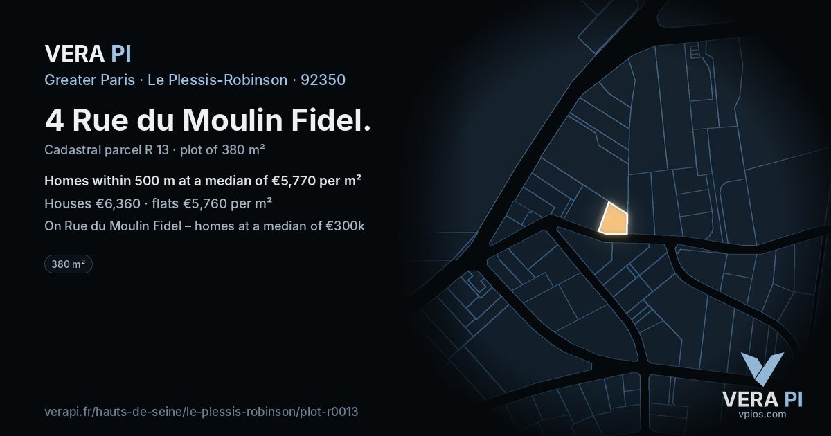 4 Rue du Moulin Fidel, Le Plessis-Robinson at night – the plot lit, the parcels around coloured by the prices near them