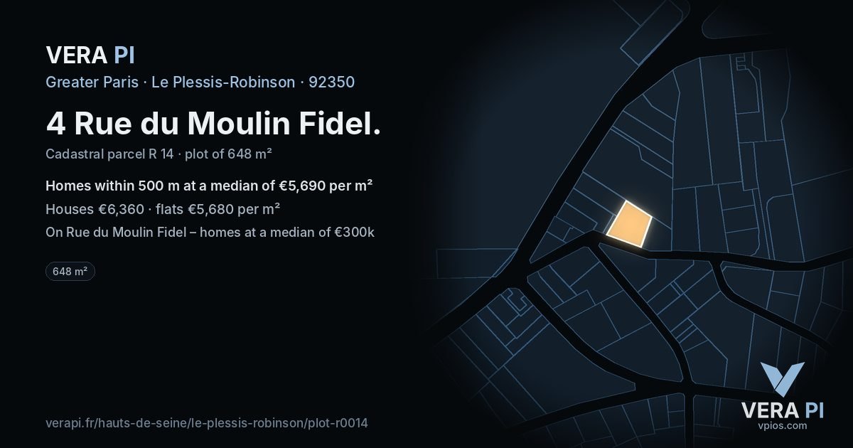 4 Rue du Moulin Fidel, Le Plessis-Robinson at night – the plot lit, the parcels around coloured by the prices near them
