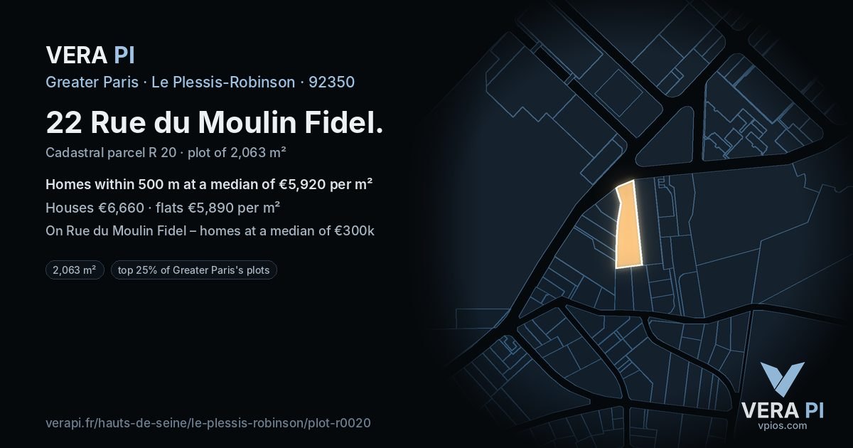 22 Rue du Moulin Fidel, Le Plessis-Robinson at night – the plot lit, the parcels around coloured by the prices near them