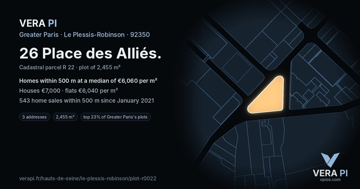 26 Place des Alliés, Le Plessis-Robinson at night – the plot lit, the parcels around coloured by the prices near them