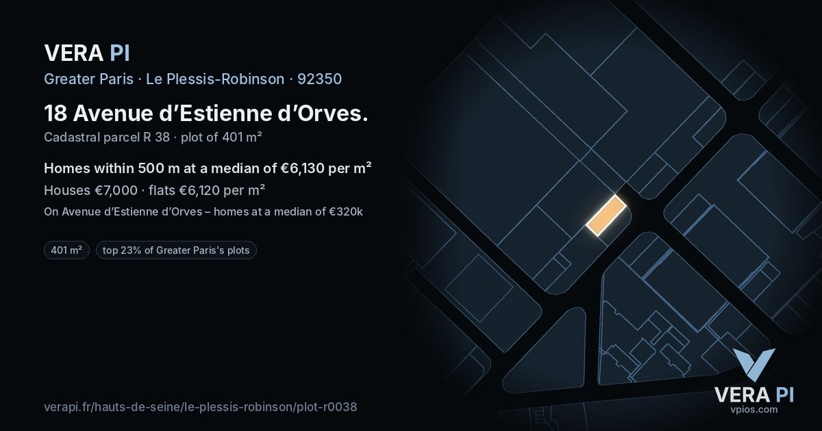 18 Avenue d’Estienne d’Orves, Le Plessis-Robinson at night – the plot lit, the parcels around coloured by the prices near them