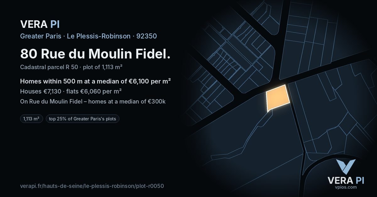 80 Rue du Moulin Fidel, Le Plessis-Robinson at night – the plot lit, the parcels around coloured by the prices near them