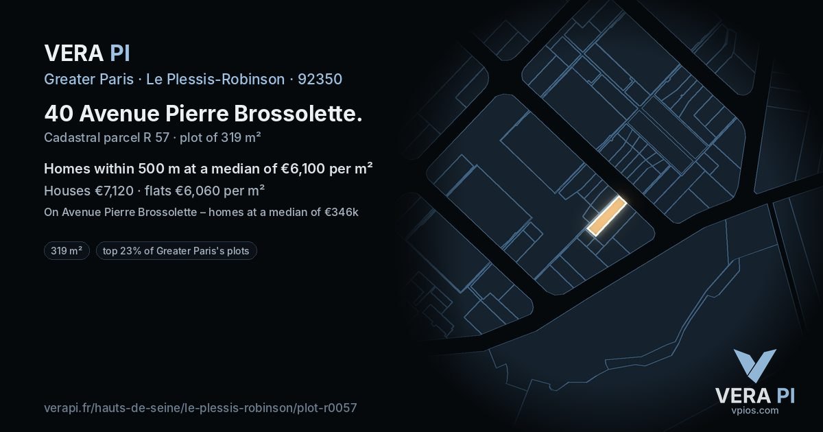 40 Avenue Pierre Brossolette, Le Plessis-Robinson at night – the plot lit, the parcels around coloured by the prices near them