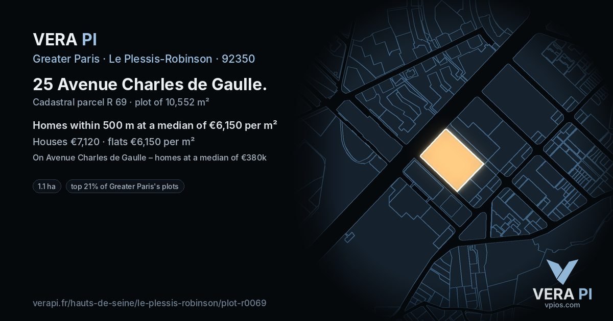 25 Avenue Charles de Gaulle, Le Plessis-Robinson at night – the plot lit, the parcels around coloured by the prices near them